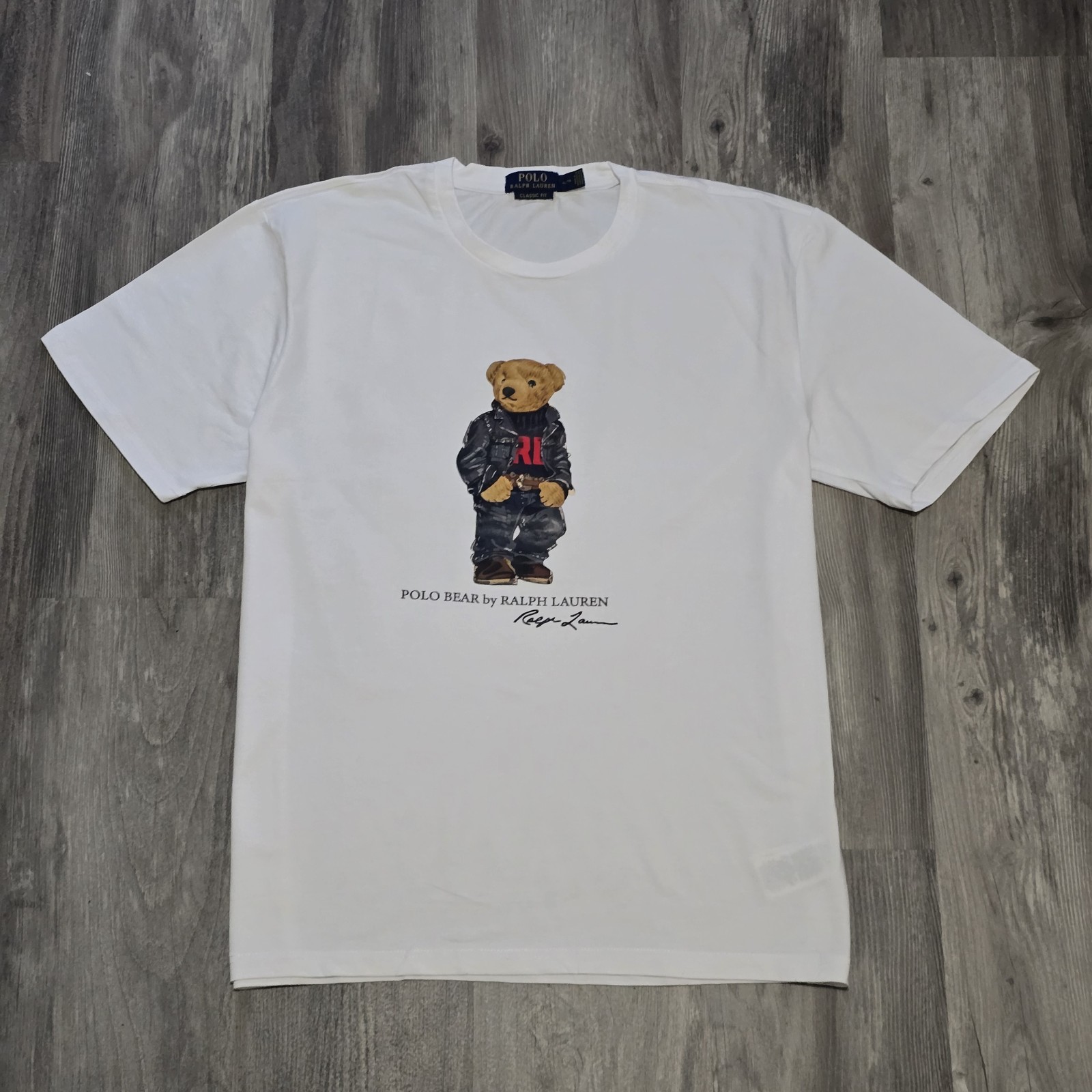 Polo Ralph Lauren Classic Fit Polo Bear Denim Crewneck Jersey T-Shirt White