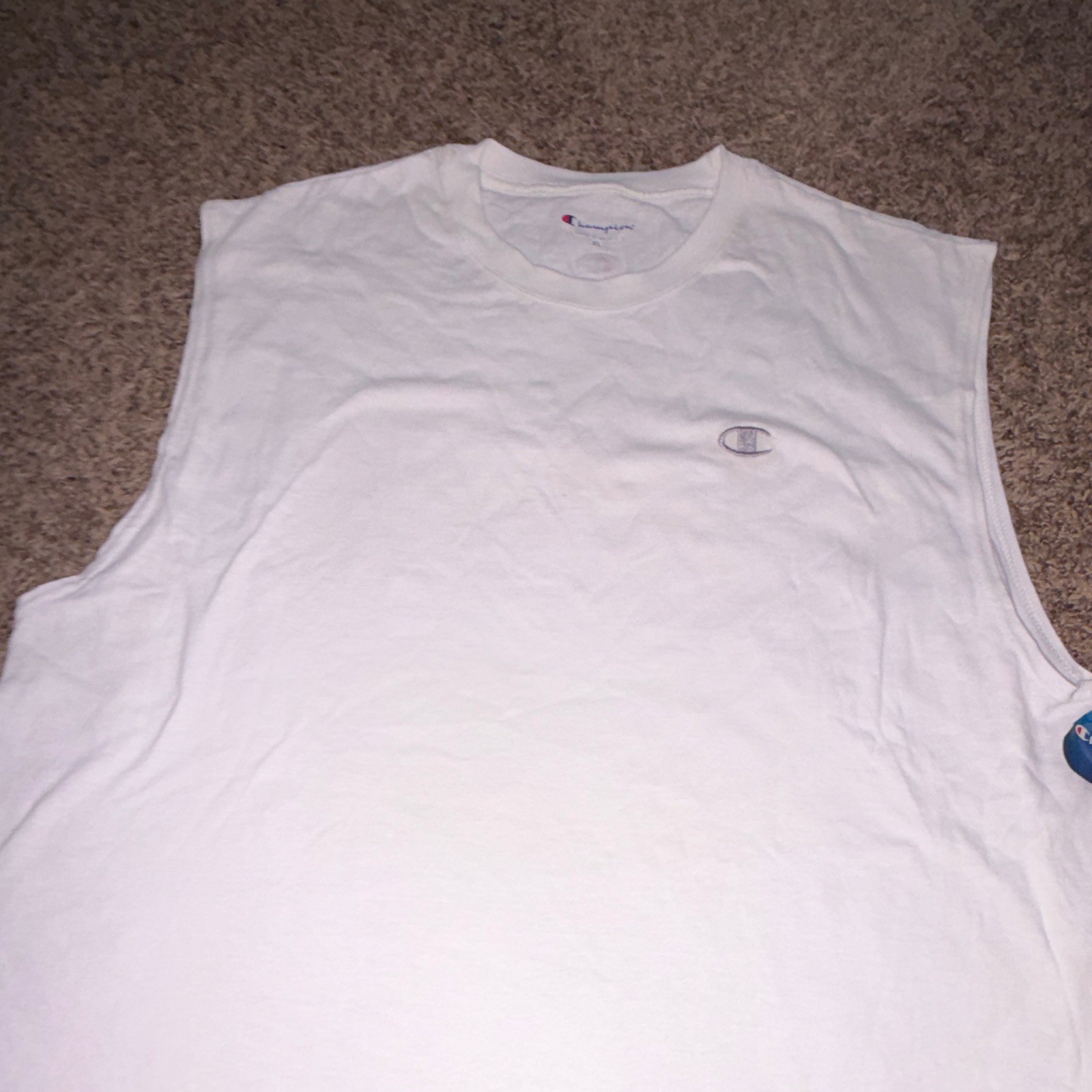 Champion Mens XL White Crew Neck Sleeveless Muscle Jersey Cotton Logo Tagless