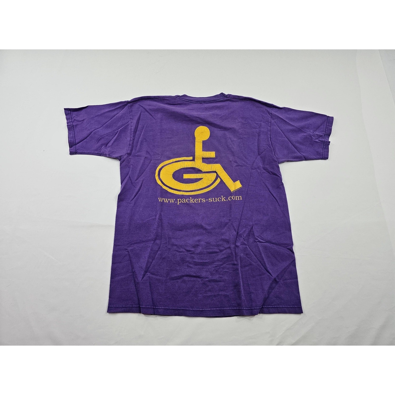 90s Packers Suck! T-Shirt Funny Double Sided Graphic Purple Sz L