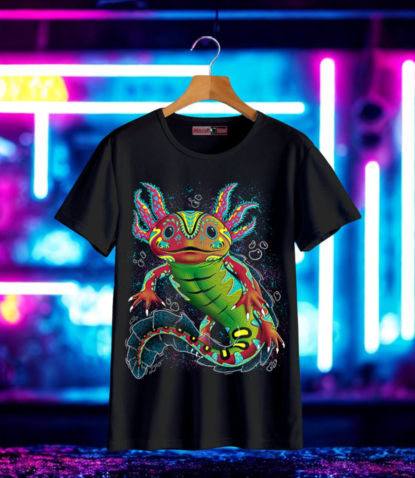 MagicTees Men’s Neon Glowing Shirt, Short Sleeve, Black