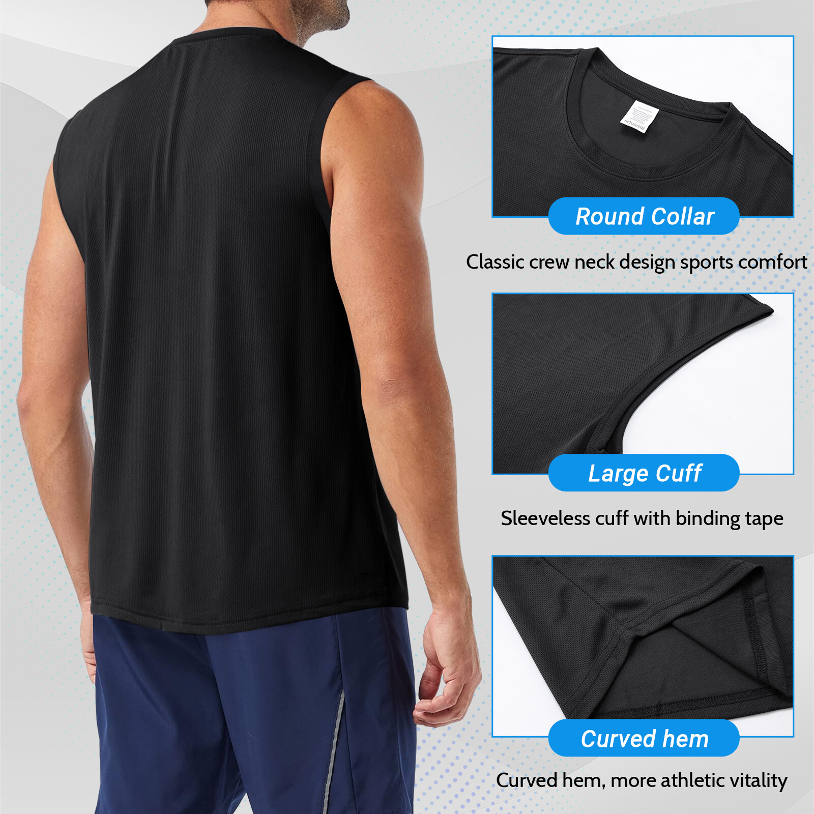 3Pack Men’s Sleeveless Shirts Quick Dry Tank Top Workout Fitness Gym Sport Beach