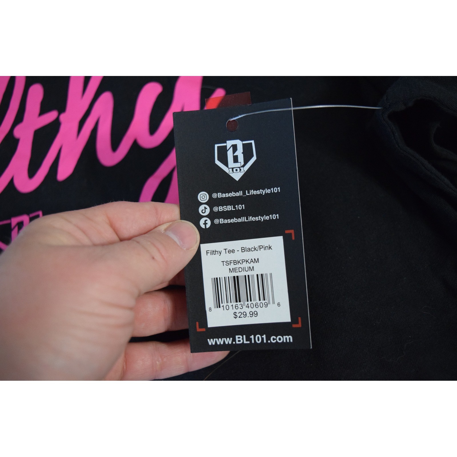 Baseball Lifestyle 101 Mens FilthyT Shirt Black Pink Medium New Short Sleeve