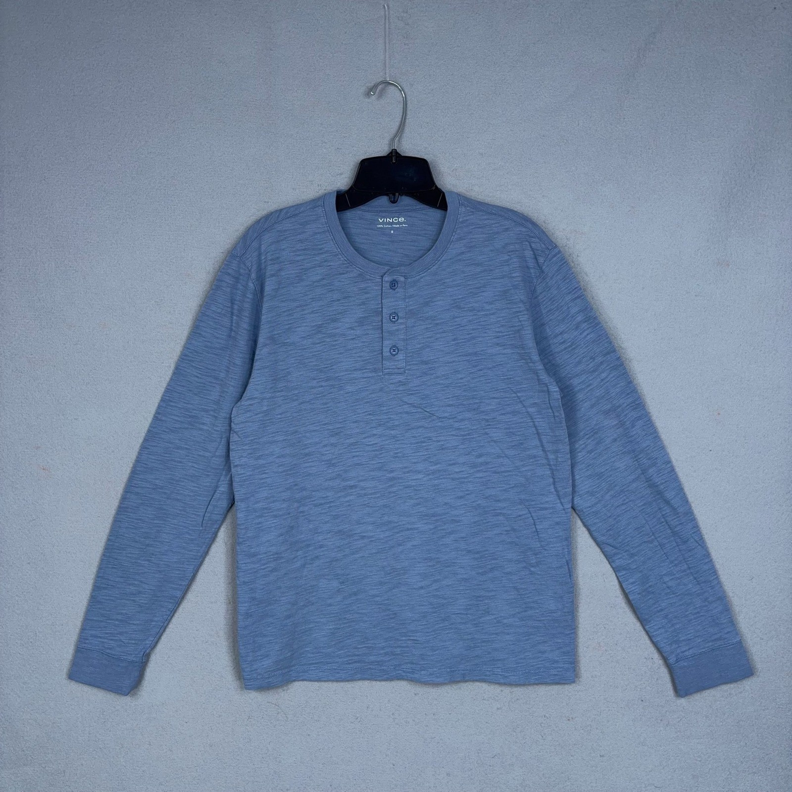 Vince Henley Mens Small Blue Slub Knit Long Sleeve Cotton Casual Minimalist