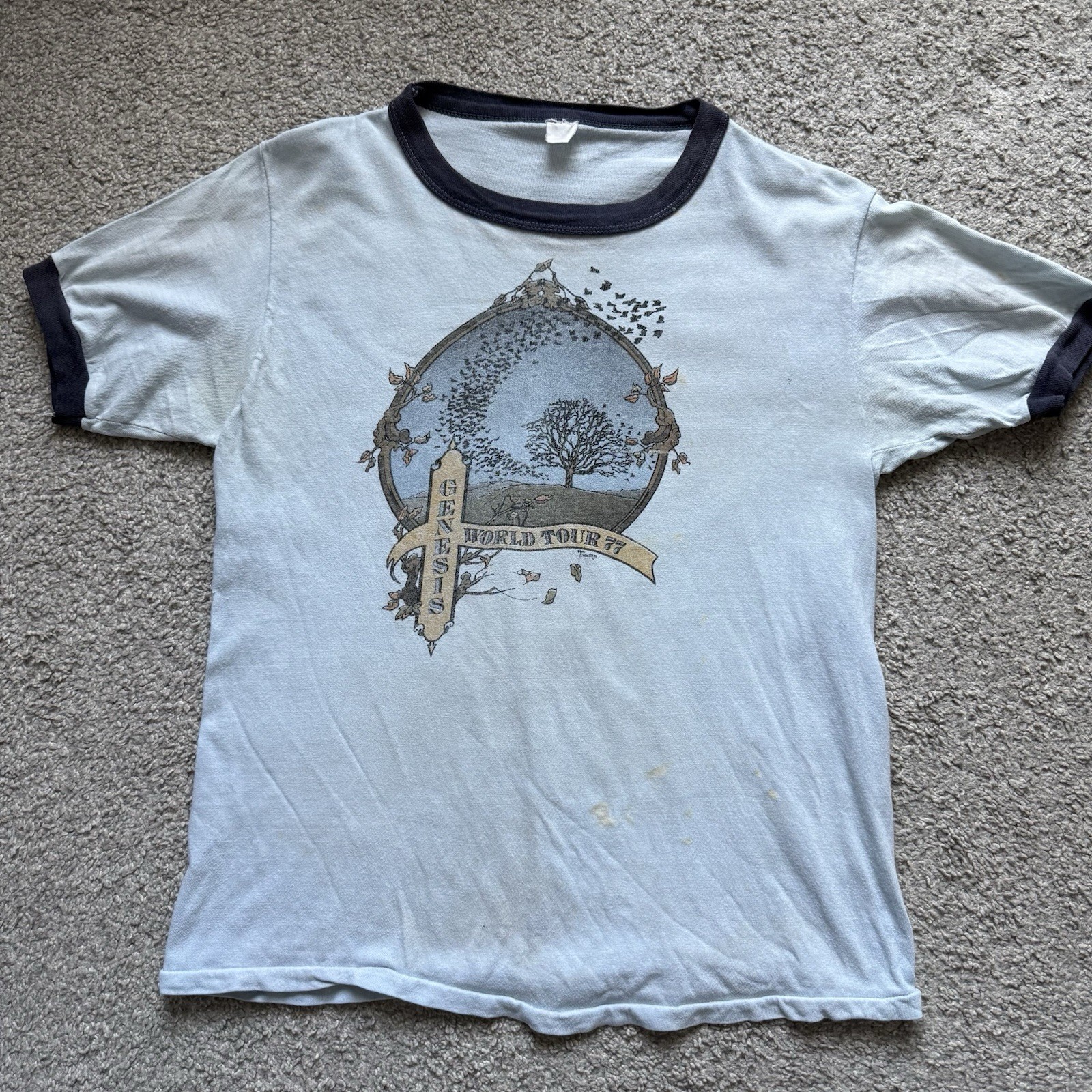 Vintage 1977 Genesis World Tour Ringer T-Shirt Wind & Wuthering Era Concert Tee