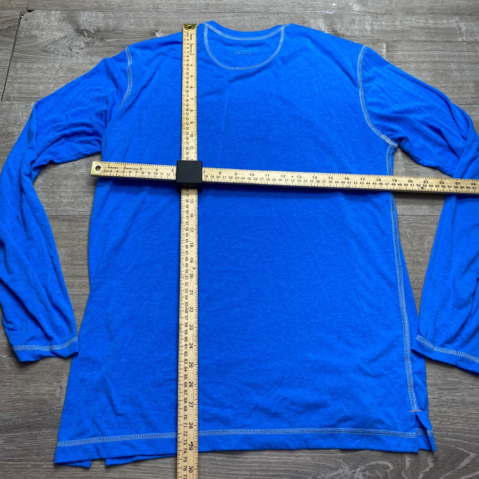 Orvis Trout Bum Mens Size M Blue Long Sleeve Performance T-Shirt Poly Cotton