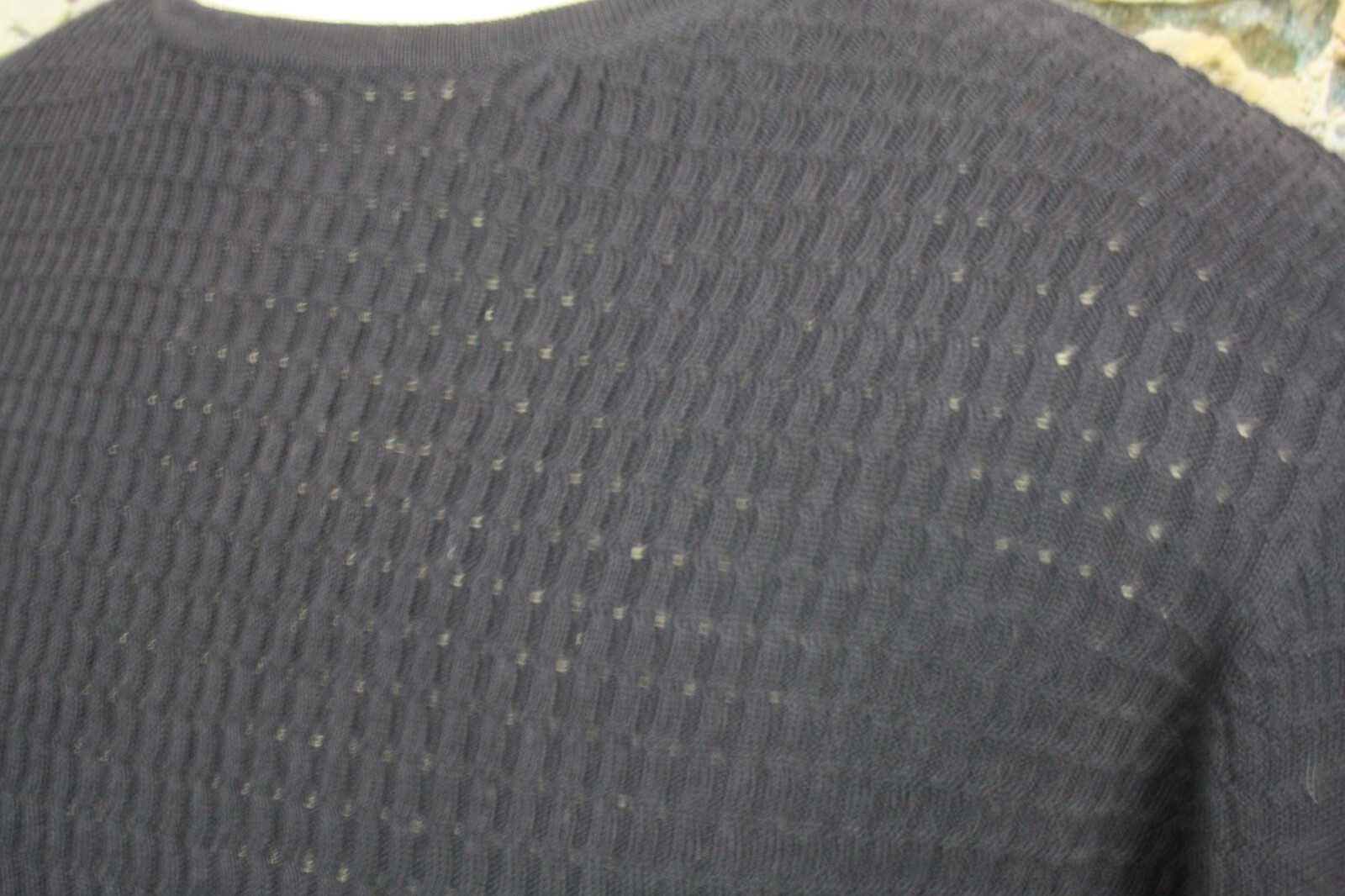 MANI Vintage Mens Black Crew Neck Tee Fine Cable Knit Cotton Rayon Blend Large