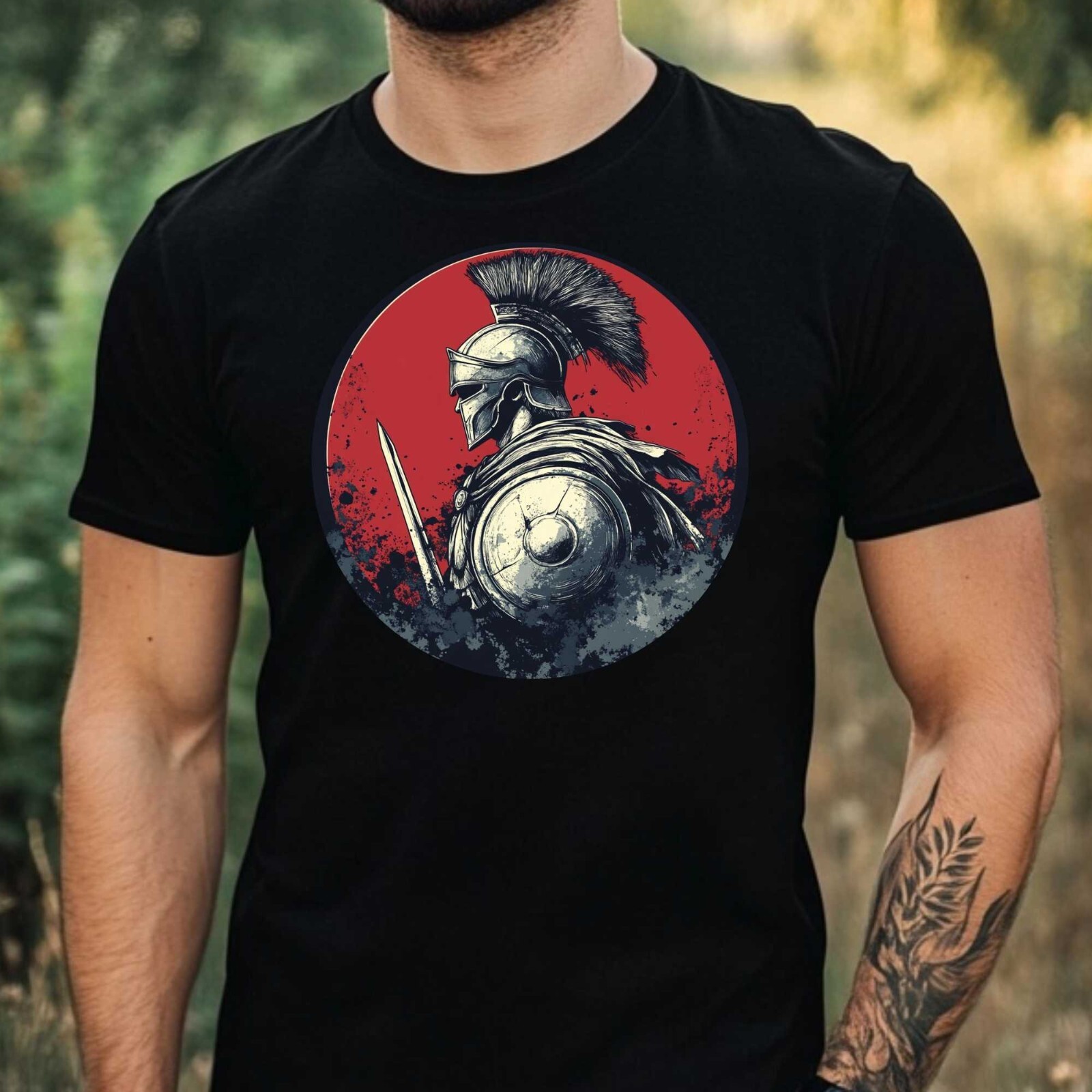 Mens Achilles Warrior Motif Cotton T-Shirt Size XS to 5XL