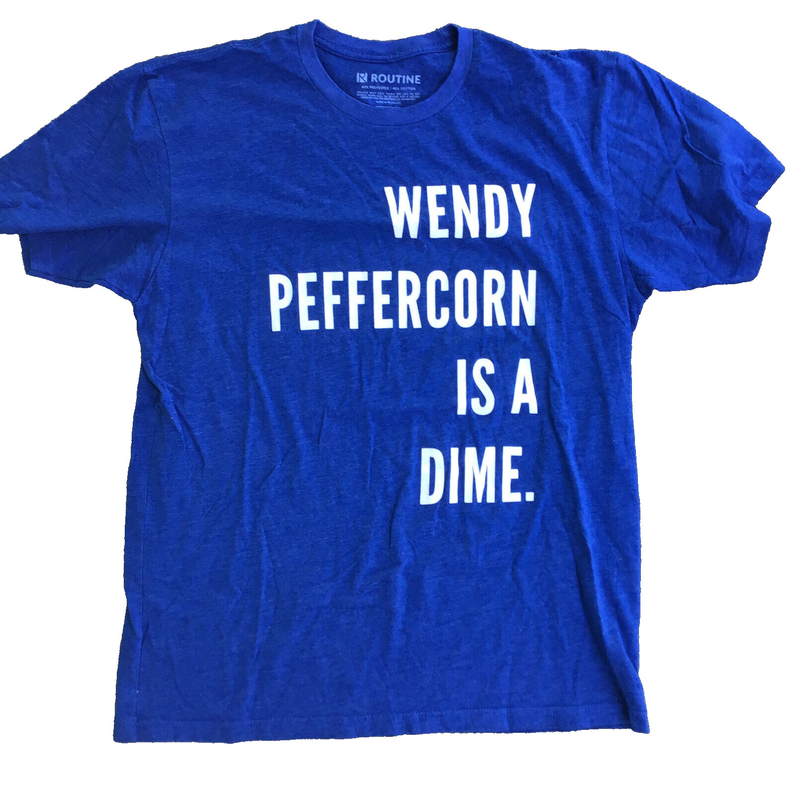 Routine Men Large Short Sleeve Shirt Blue Wendy Peffercorn Is A Dime Baseball