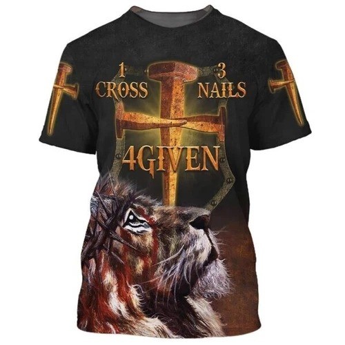 Jesus Lion One Cross Christian Gift AOP Shirt 3D T-Shirt Christian Gift
