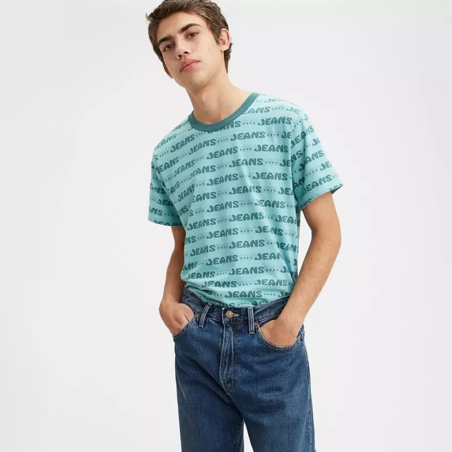$115 Levi’s Vintage Clothing LVC Jeans Jacquard T-Shirt Large Blue 100% Cotton
