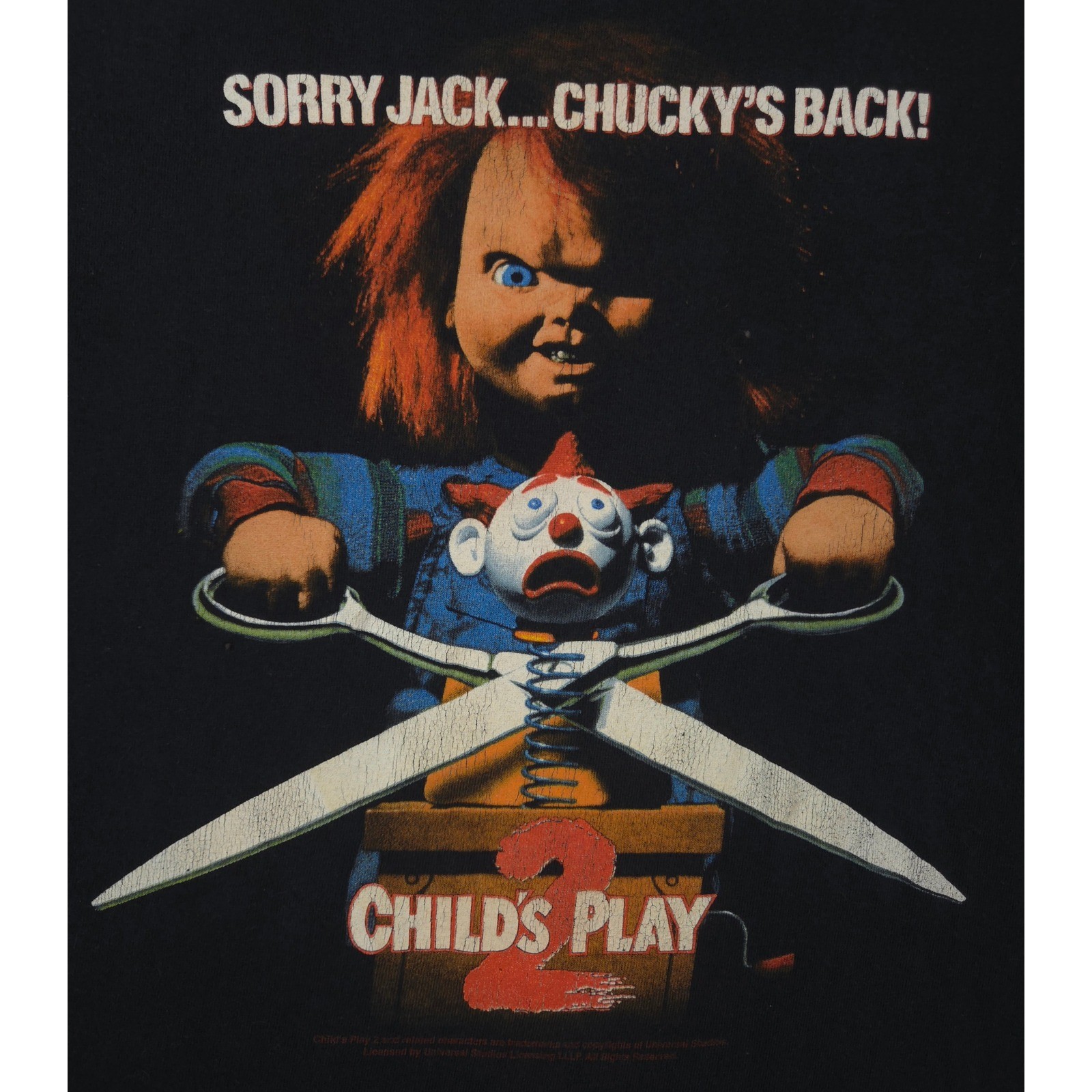 Childs Play 2 Chucky Horror Movie Graphic T-Shirt Black Small Vintage Anvil Tag