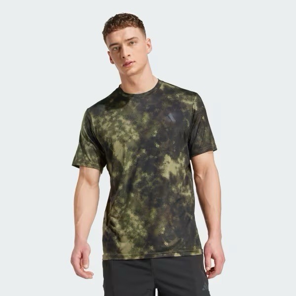 NEW Mens $35 ADIDAS Train Essentials All Over Print Tee JV7234 Olive Strata XXL