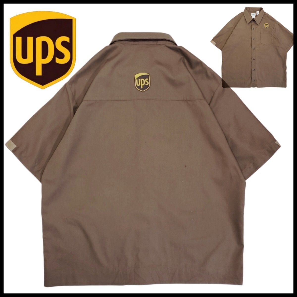 WEARGUARD UPS Logo Short Sleeve Work Shirt Brown L Uniform USA Vintage Used