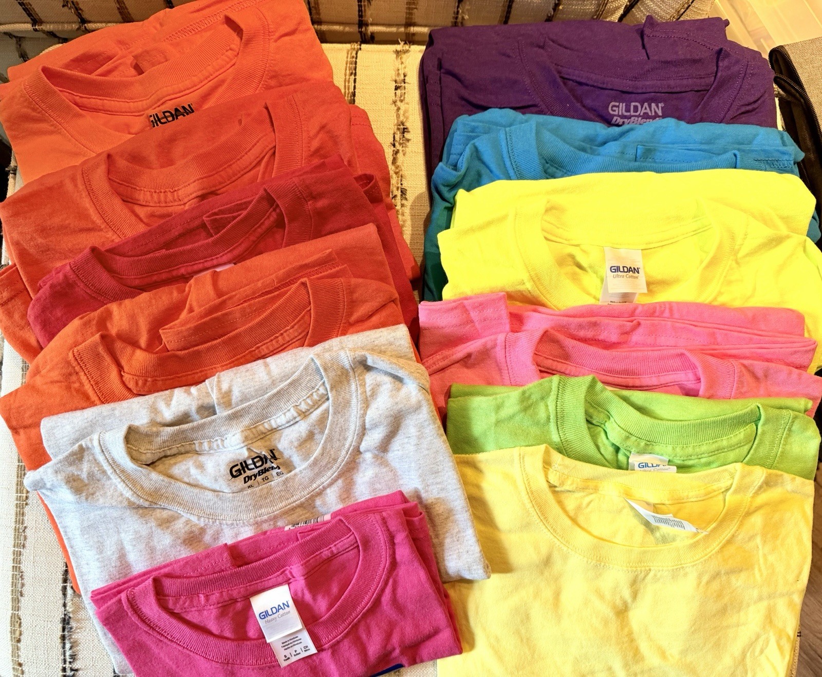 Bulk Lot Of 12 Gilden Colored Adult T Shirts Assorted Sizes Blanks HTV Cricut
