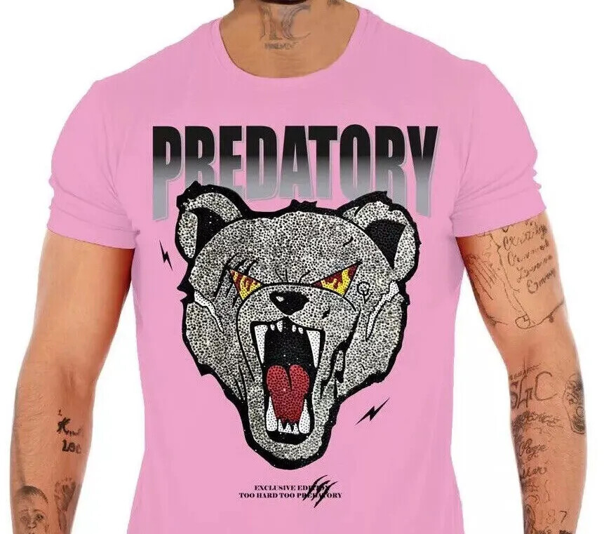 Avenue George V Paris T-Shirt Royal Wolf Rhinestone Men’s Pink Tee Shirt