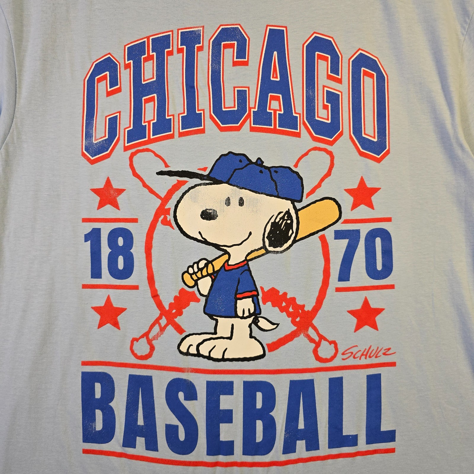 Peanuts® Chicago Cubs Baseball shirt Mens XL Blue Charlie Brown Snoopy Retro NWT