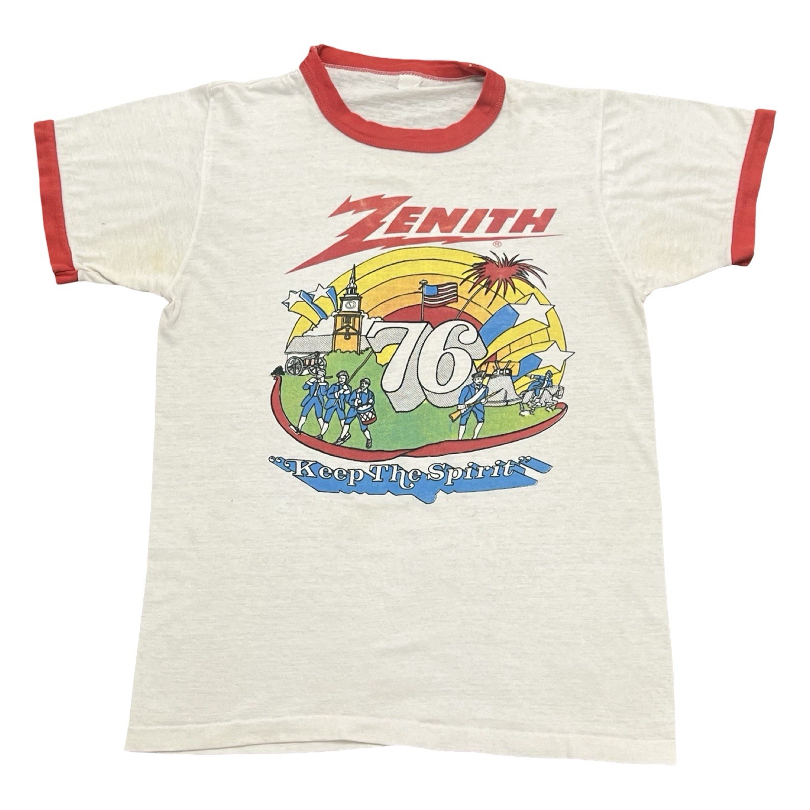 Vtg 70s Tee Shirt, Small White/Red Zenith 1976 Ringer