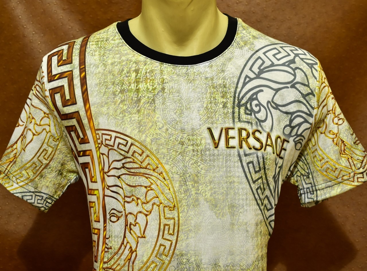 Versace Men’s Split Medusa Graphic T-Shirt Multicolor Greek Key Tee Size 2XL