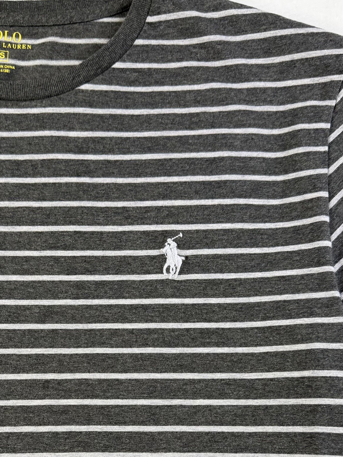 Polo Ralph Lauren Mens S Gray Striped Cotton T Shirt White Pony Logo Tee