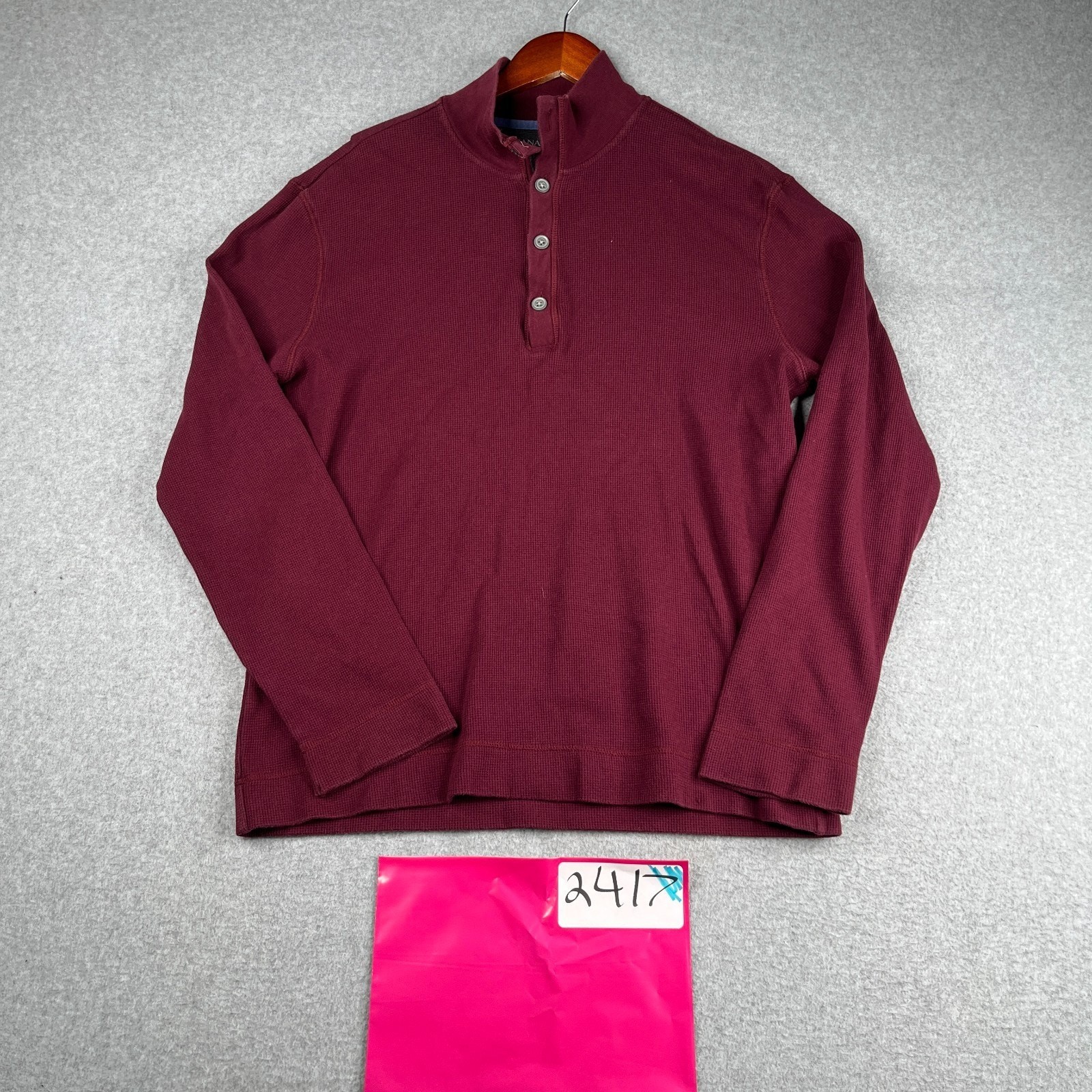 Banana Republic Henley Shirt Waffle Knit 1/2 Zip Burgundy Long Sleeve Pullover L
