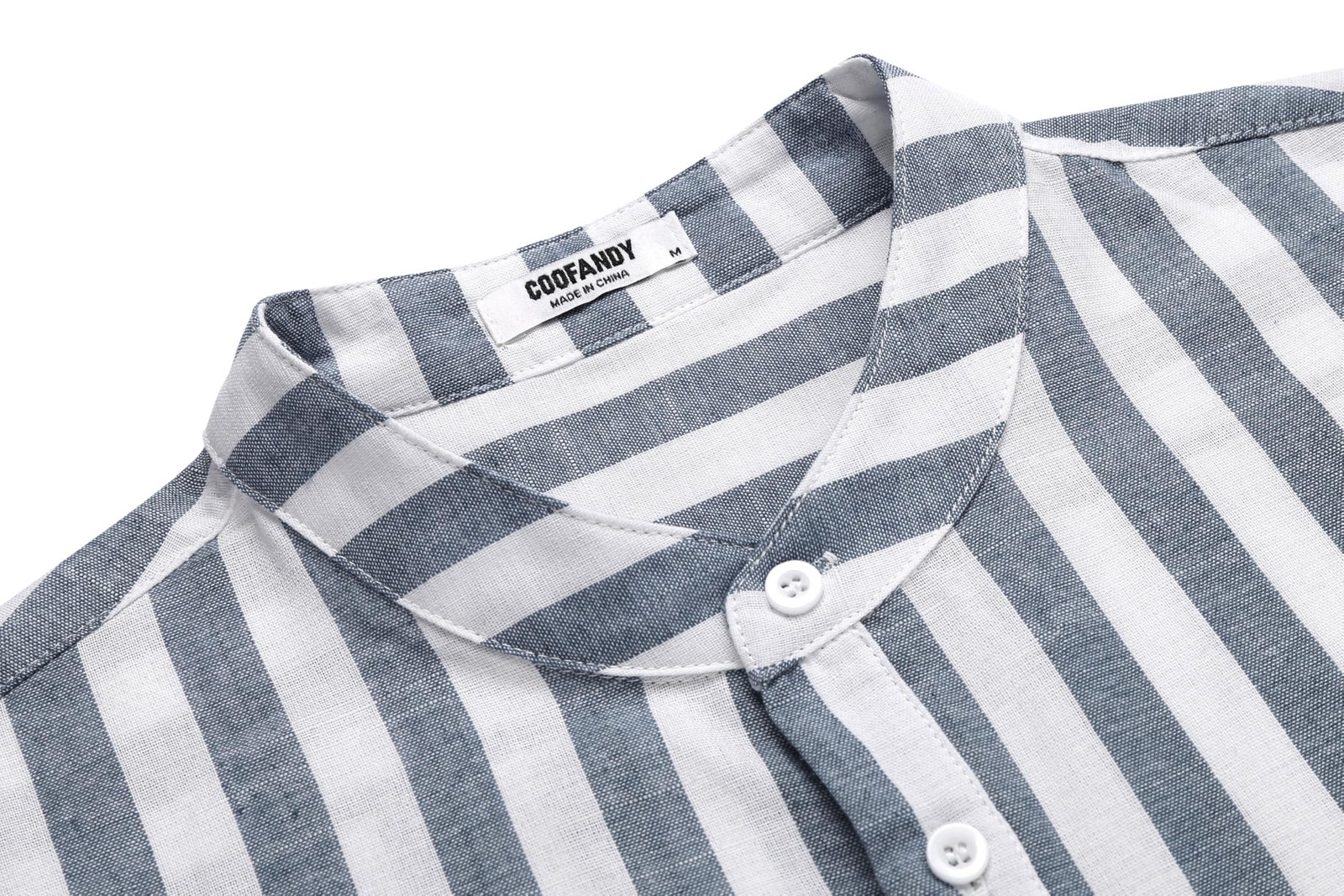 Men’s Cotton Hemp Long Sleeve Casual Beach Henley Shirt (Grey Blue Stripe,XL)