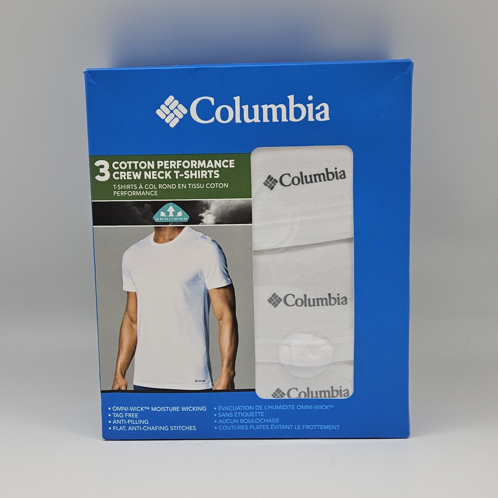 3 Pack COLUMBIA Men’s S M L XL White Cotton Performance Crew Neck Logo T Shirts