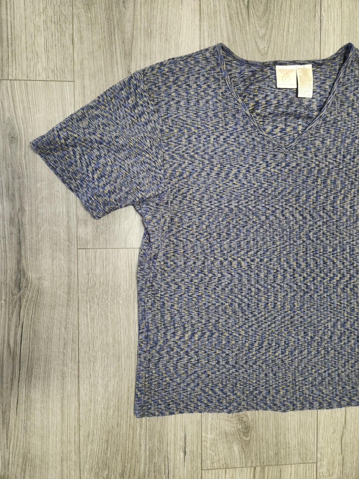 Emma James Men’s V-Neck Short Sleeve Knit Heathered T-Shirt Blue/Yellow M