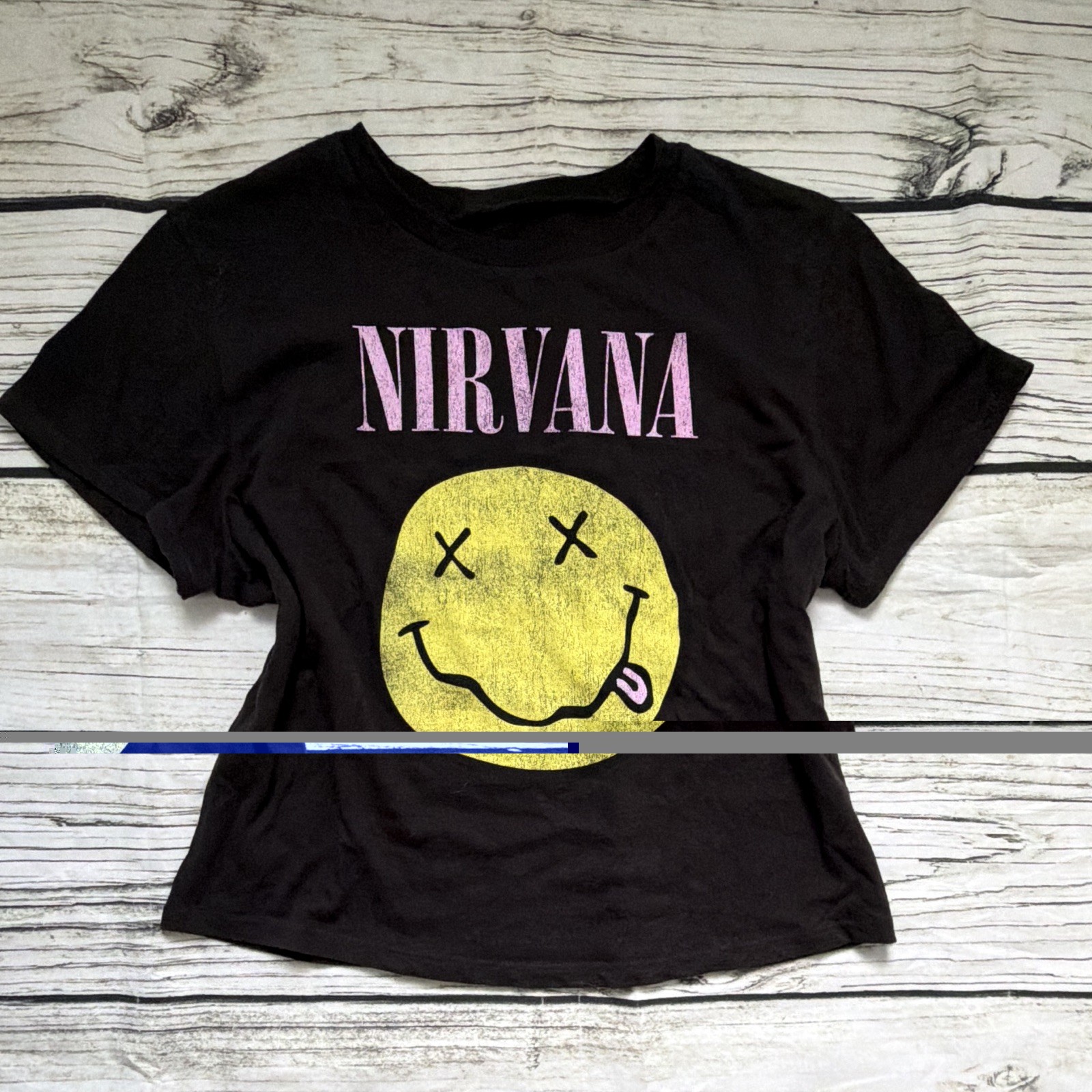 Nirvana Smiley Graphic Print Black Crew Neck Short Sleeve Women’s T-Shirt L