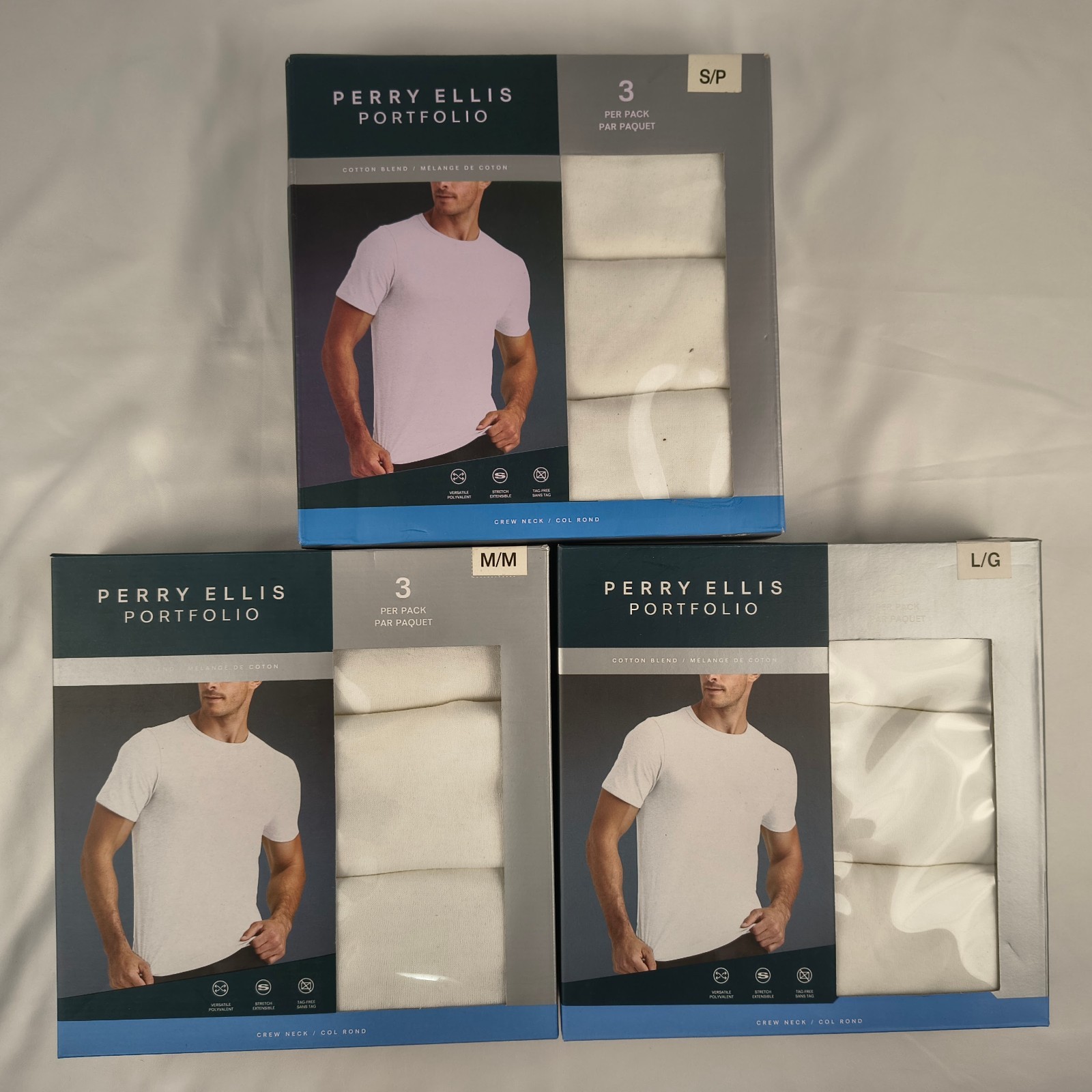Perry Ellis Portfolio 3 Pack Crew Neck Tee White Cotton Blend Undershirt S M L