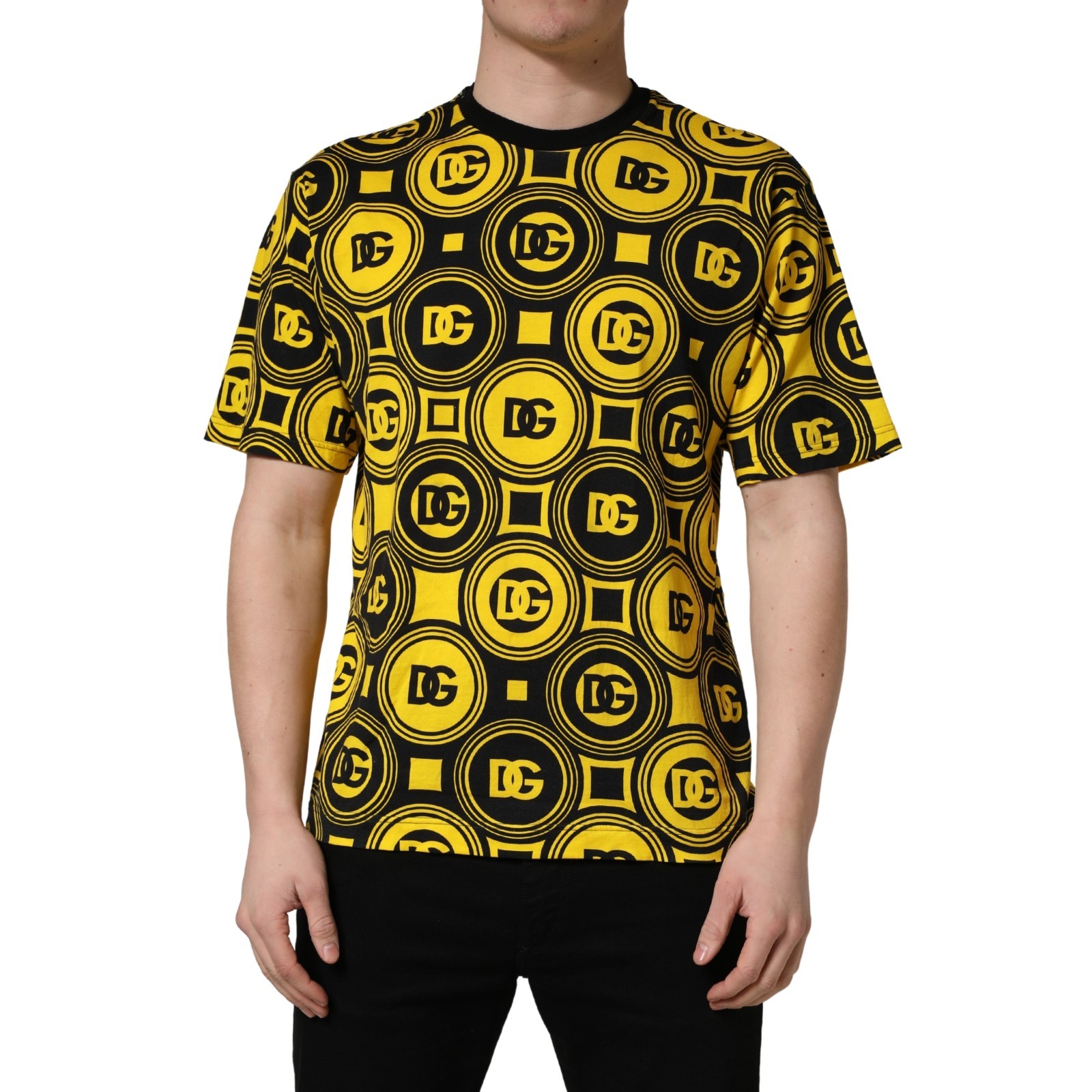 DOLCE & GABBANA T-shirt Yellow Black Logo Geometric Pattern IT48/US38/M 900usd