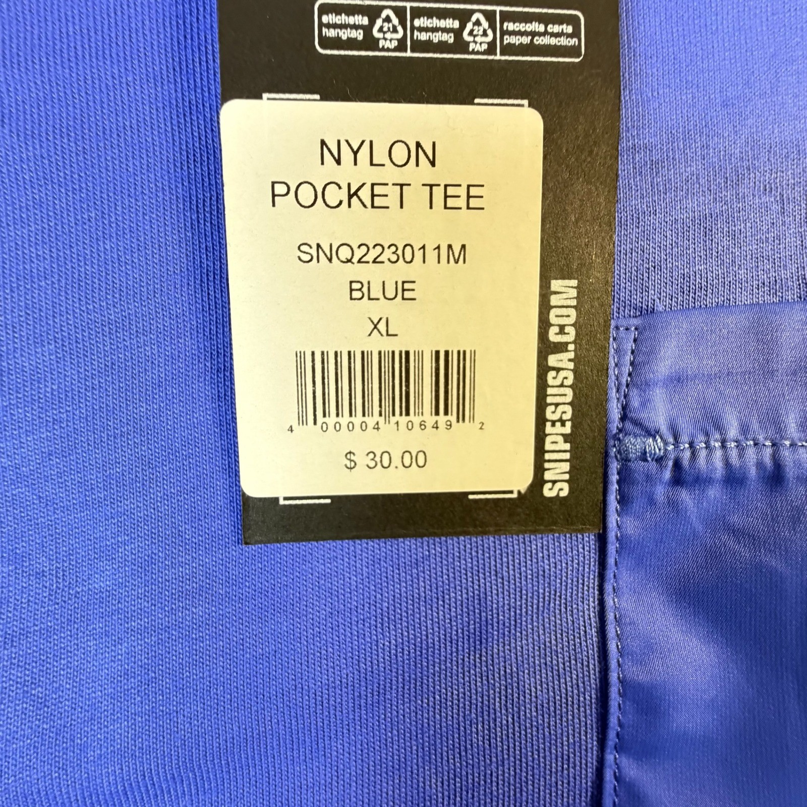 Snipes Nylon Pocket Tee Mens XL Blue New SNQ223011M Streetwear T-Shirt