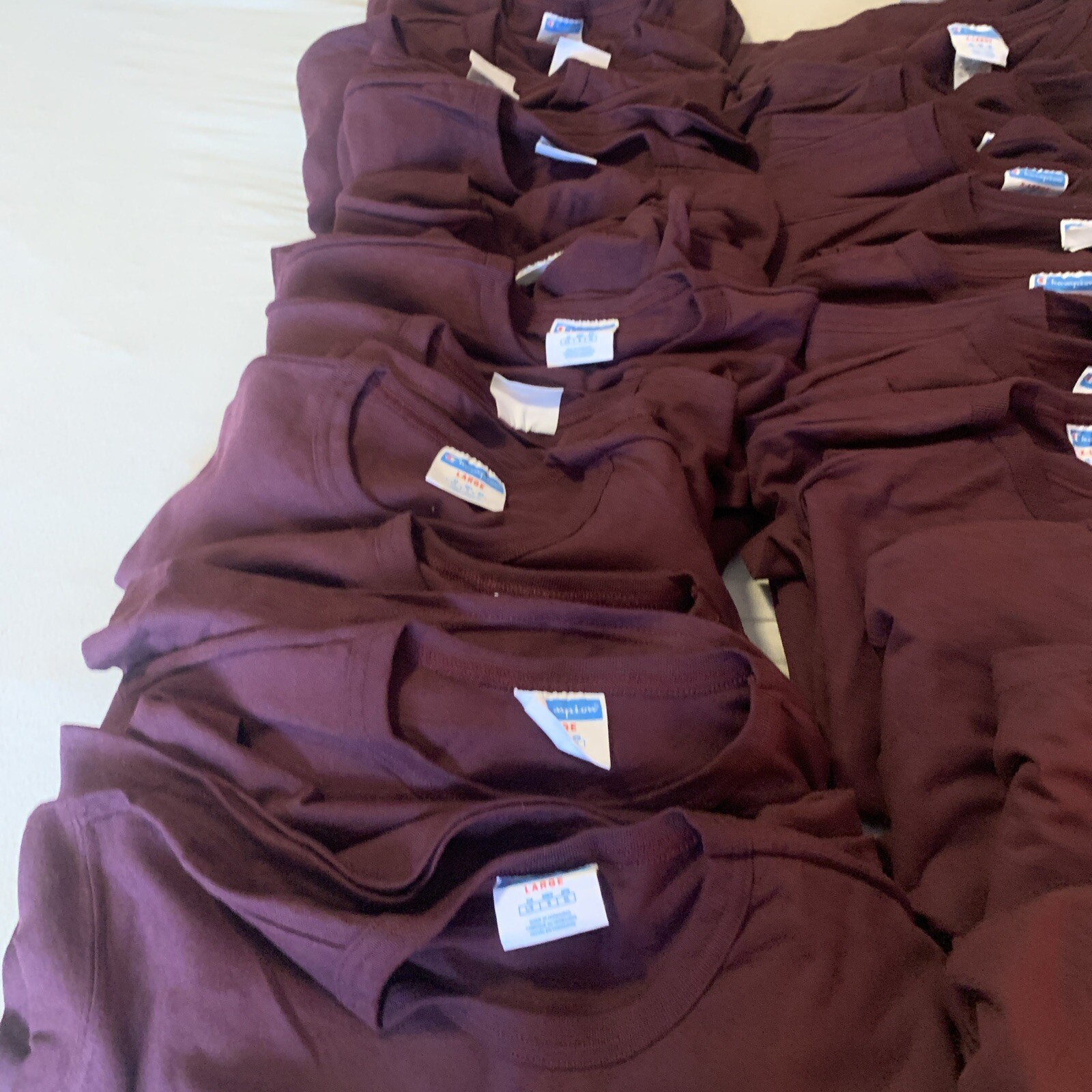 VTG Champion Maroon Plum HeavyWeight Cotton Lot Of T Shirt Large (12) & XL (12)
