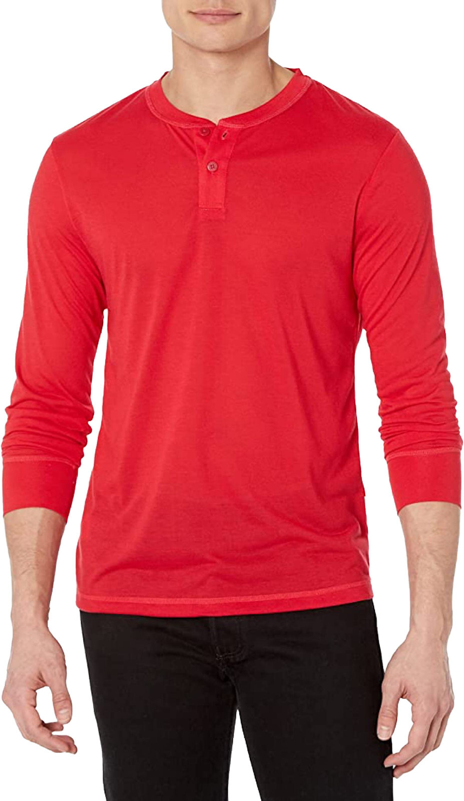PERRY ELLIS Portfolio Henley Long Sleeve Pajama Shirt sz Small Red Sleepwear