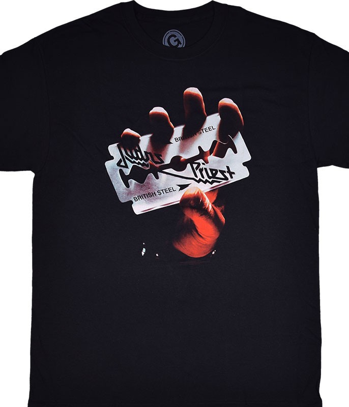 Judas Priest British Steel Black T-Shirt Liquid Blue