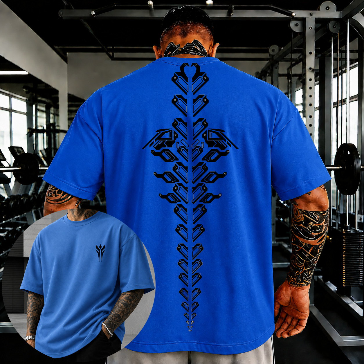 Oversized Gym T-Shirt Cyber Spine Graphic Print Heavy Cotton Summer Streetwear