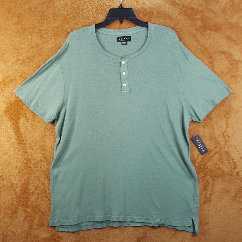 VELVET GRAHAM SPENCER Mens Shirt Small Green Henley Linen Blend Tee LIONEL $147