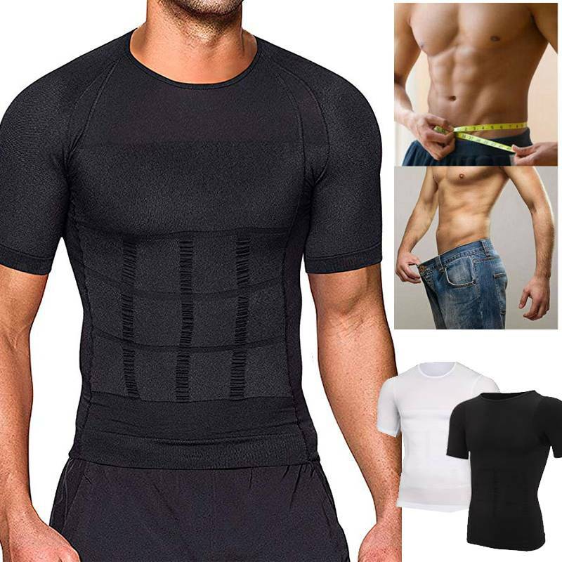 Men Slimming Body Shaper T-shirt Abs Abdomen Compression Tee Workout Tank Tops
