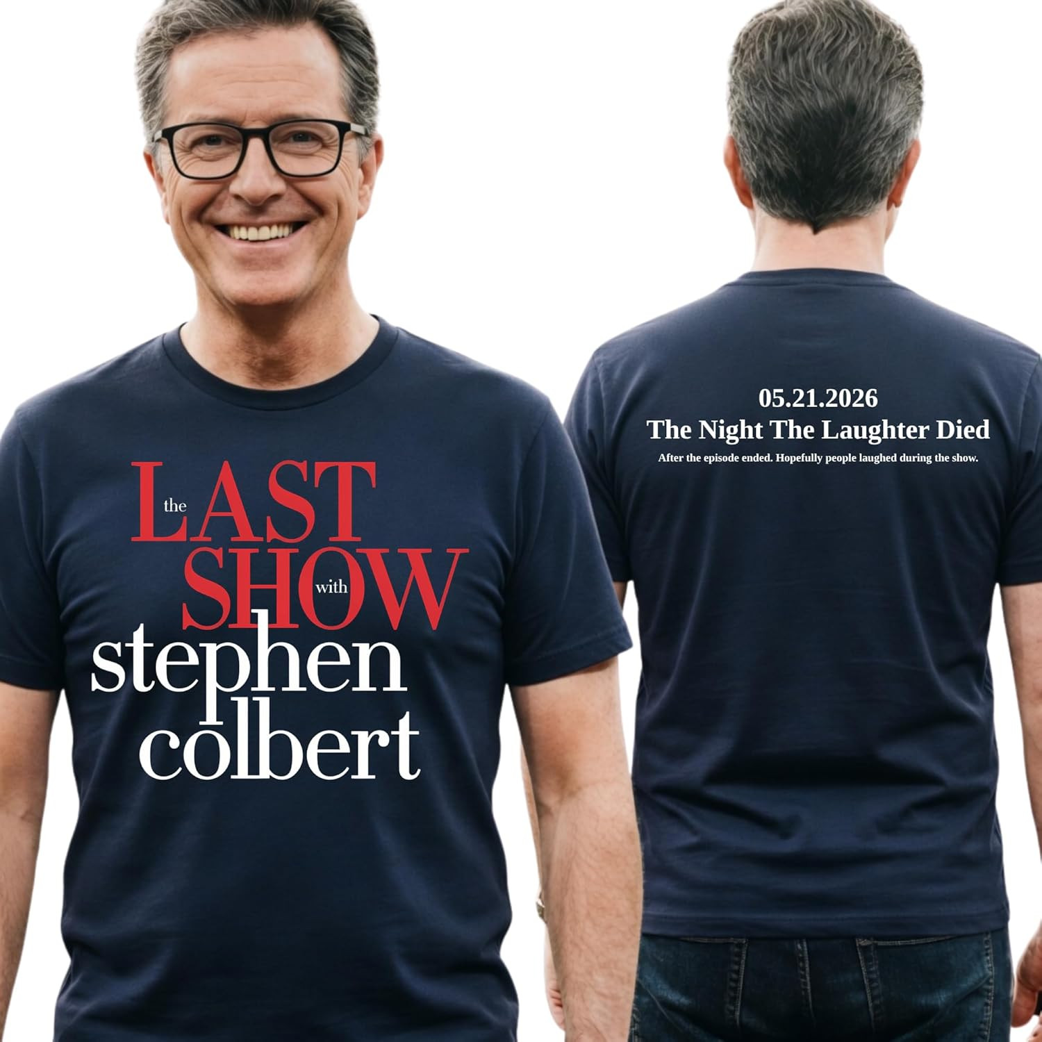 Stephen Colbert The Last Show T-Shirt Late Show Tribute Graphic Tee Navy Blue