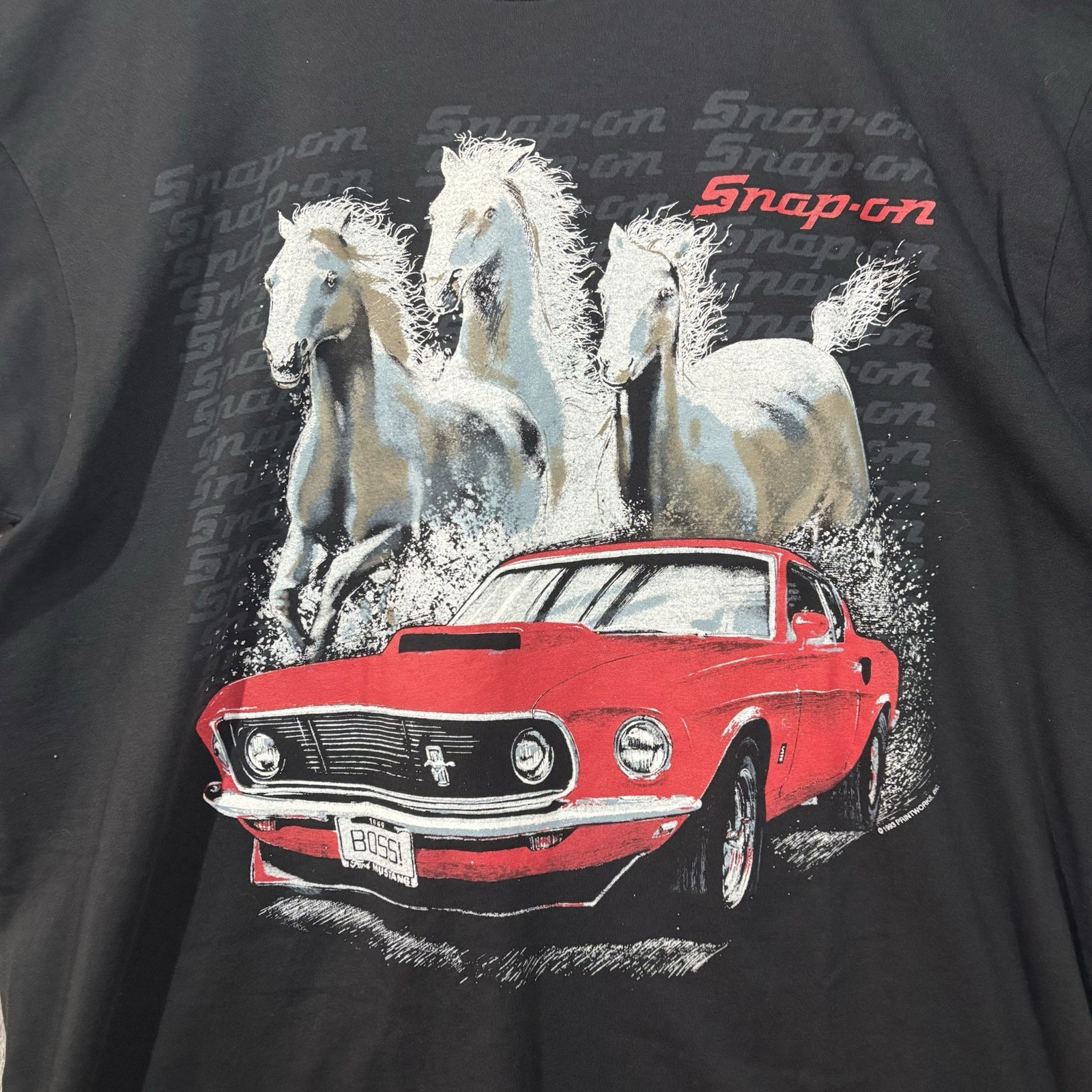 Vintage 90s Snap On Tools Shirt Men XL Black Mustang Horses Single Stitch USA