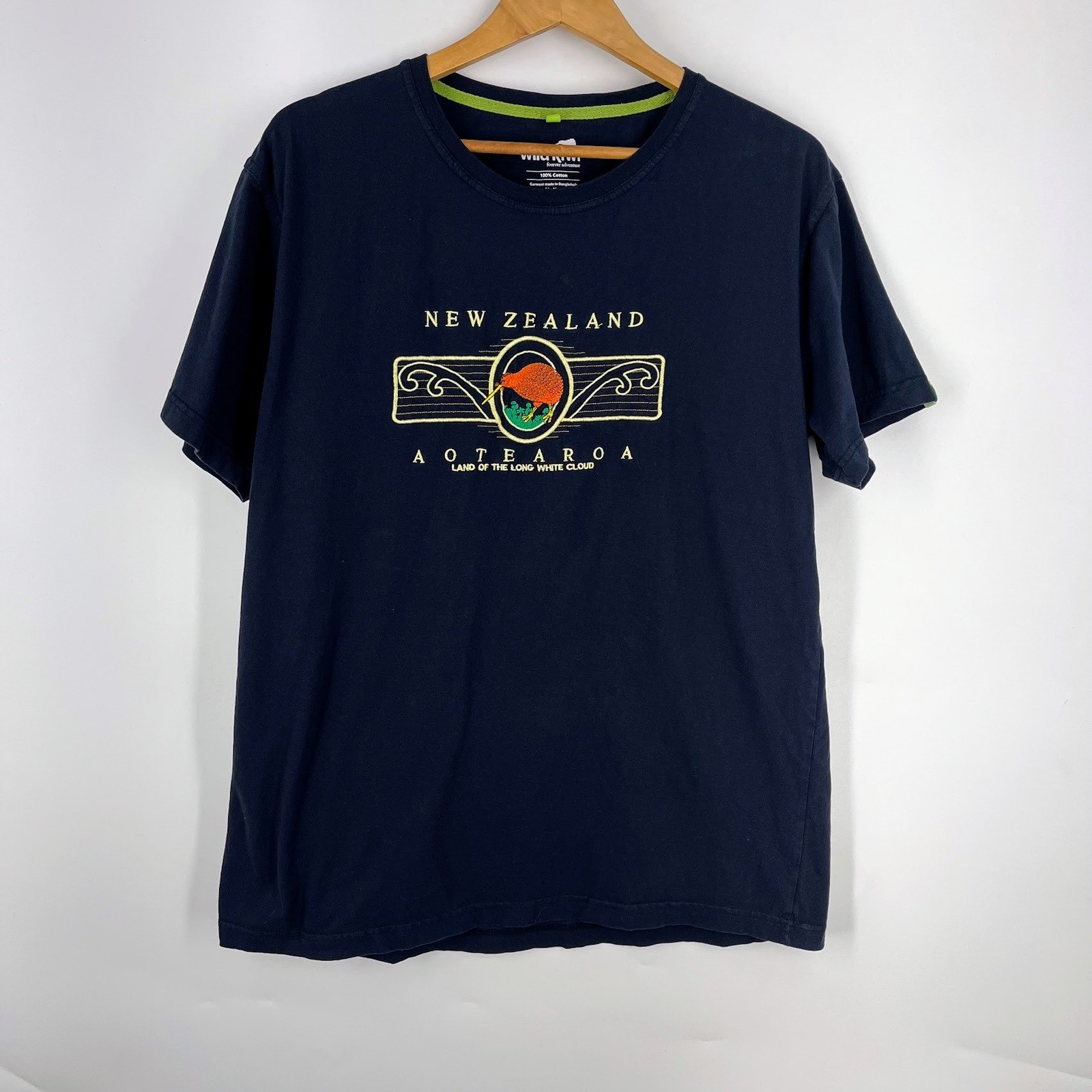 Wild Kiwi Mens New Zealand Aotearoa Graphic T-Shirt Navy Blue Cotton Tee Large