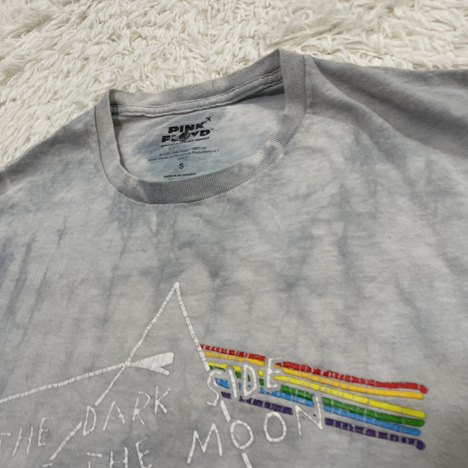 PINK FLOYD Shirt Men S Blue Dark Side of the Moon Rock Music Spellout Graphic