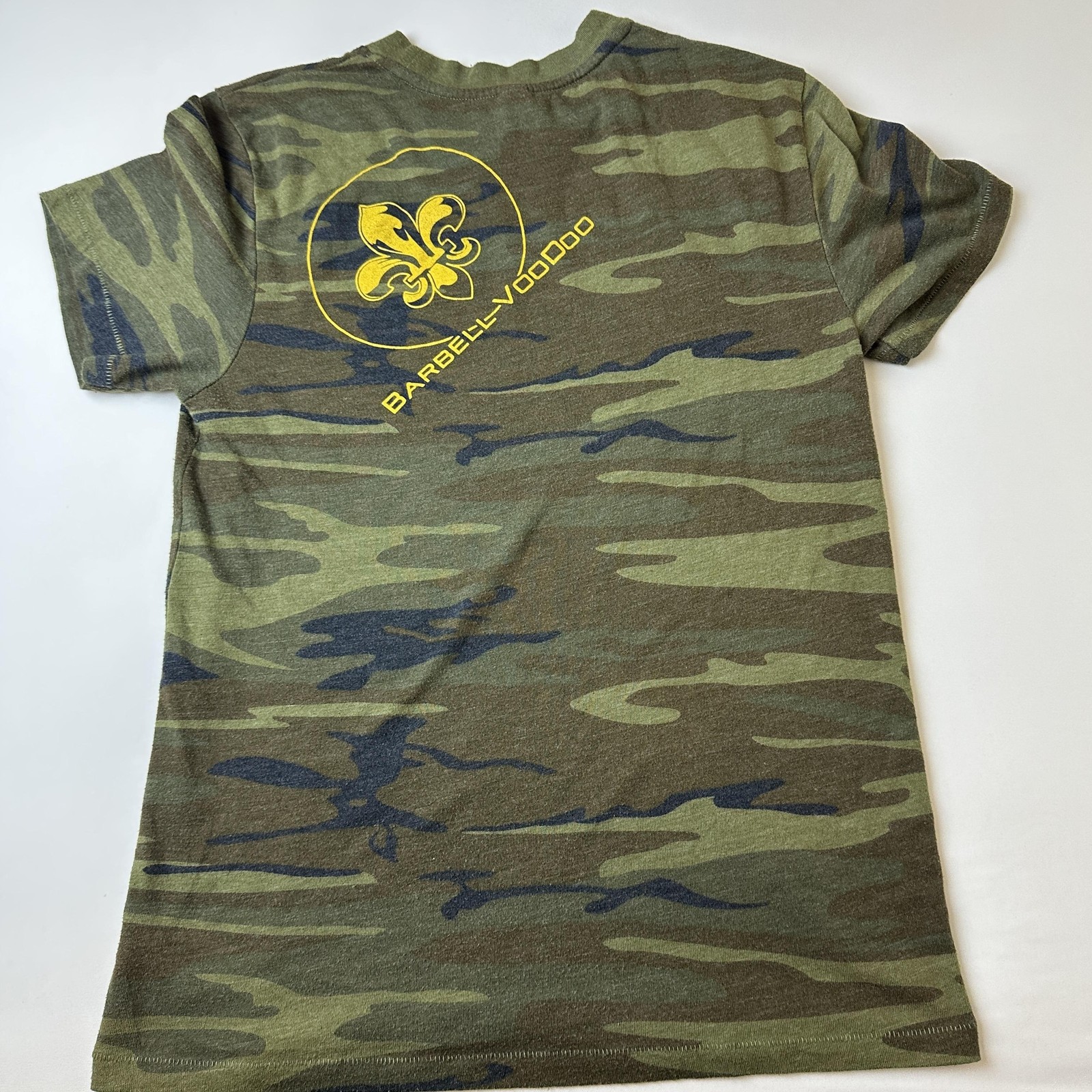 Barbell Voodoo N*A*S*H Shirt Mens Medium Camouflage Camo Graphic Tee Army Green