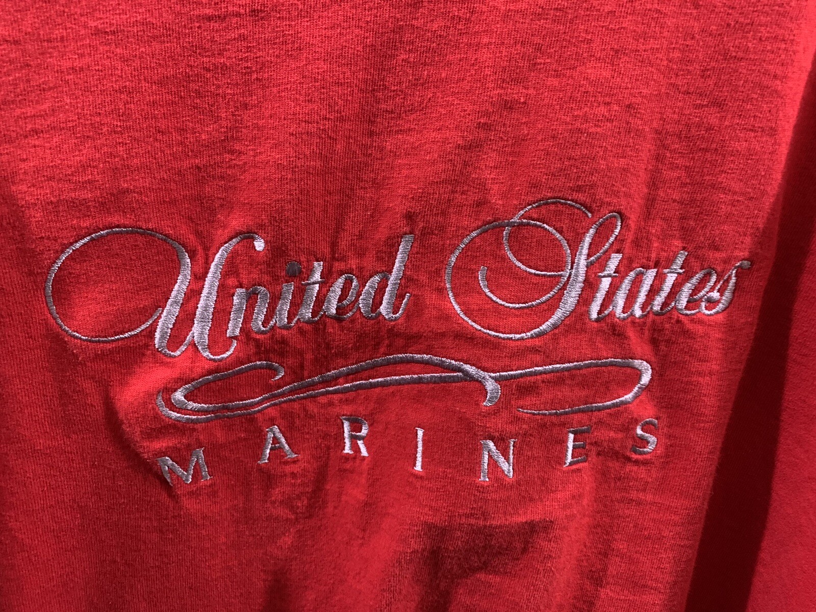 Vtg United States Marine Corps Script Logo T Shirt LARGE M.J. Soffe Semper Fi