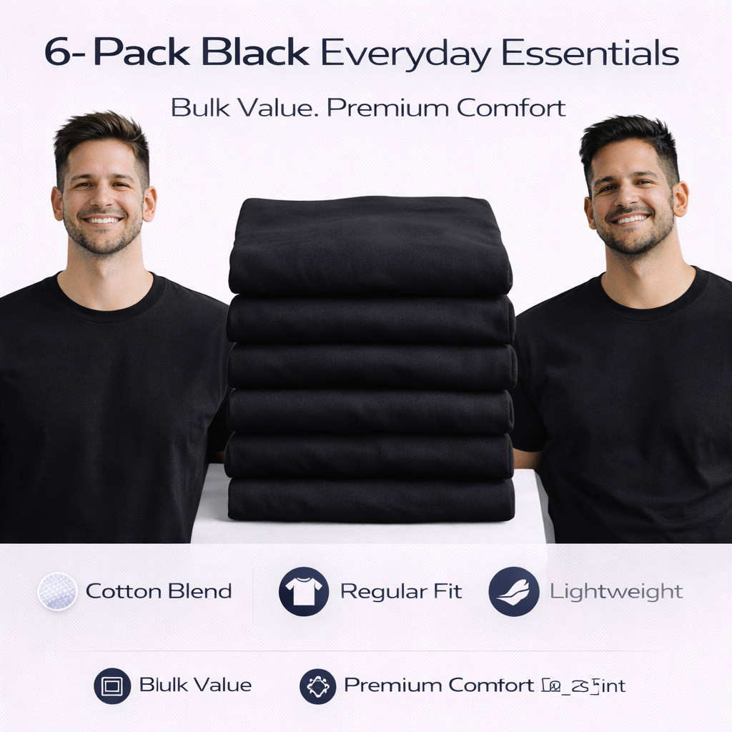BILLIONHATS 6 Pack Men’s Bulk Big Tall Short Sleeve Cotton Lightweight T-Shirt
