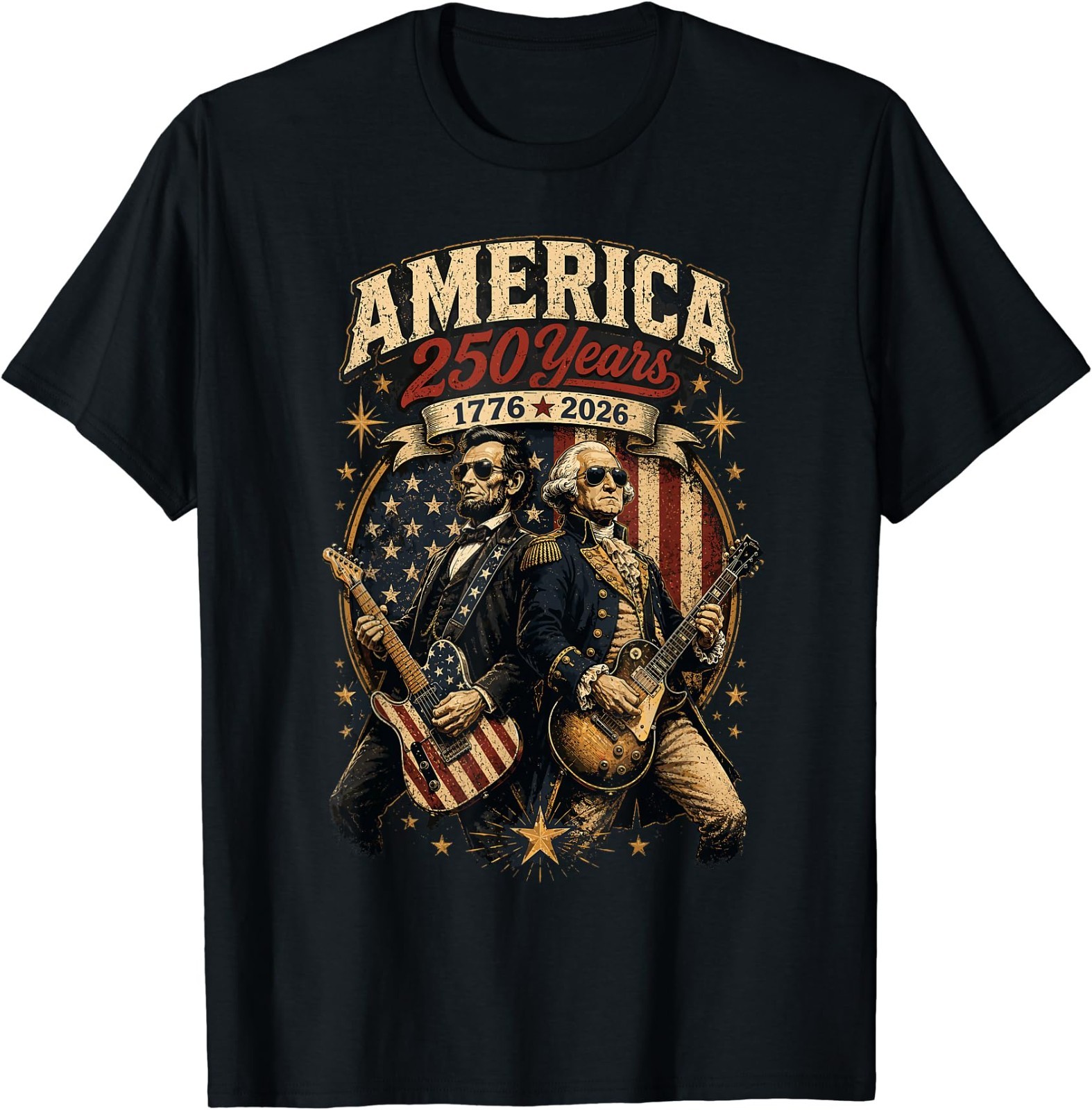 George Washington Abraham Lincoln Playing Guitar 4th July T-Shirt