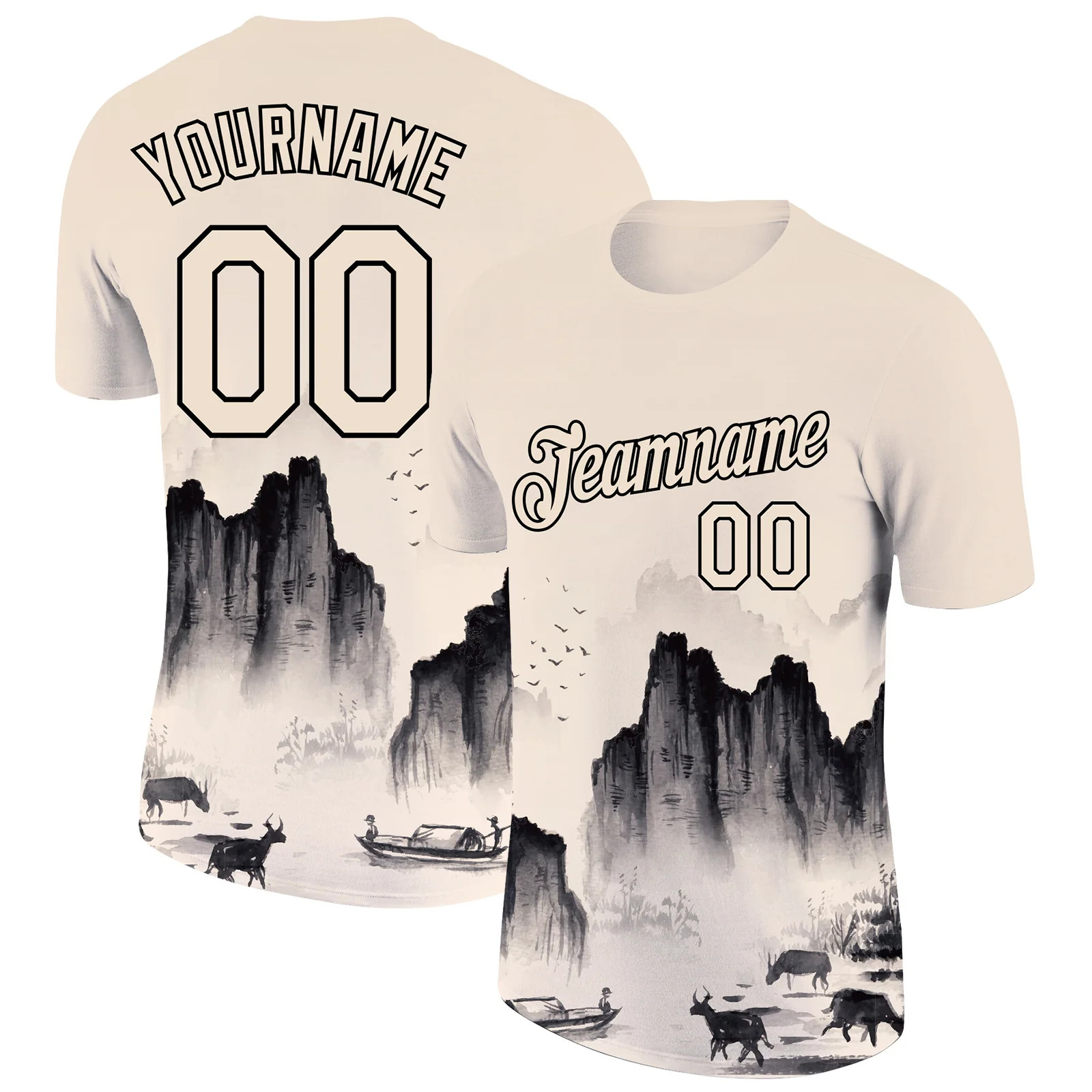 Custom Cream Black Mountain Performance T-Shirt Personalized Hiker Gift for Men