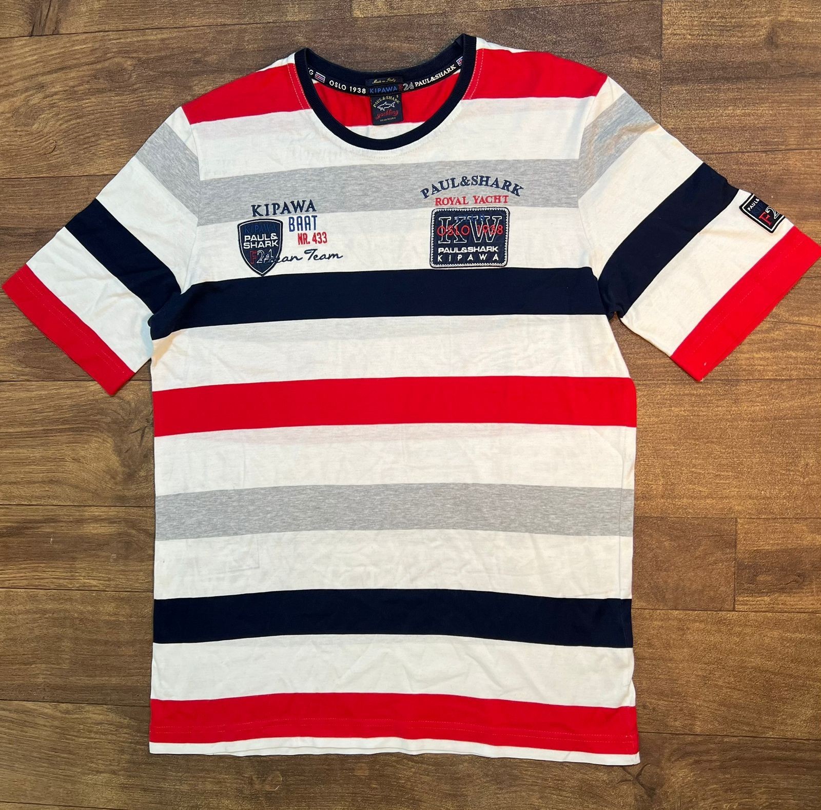 Paul & Shark Yachting Striped T Shirt Mens Small Red White Blue Italy Style