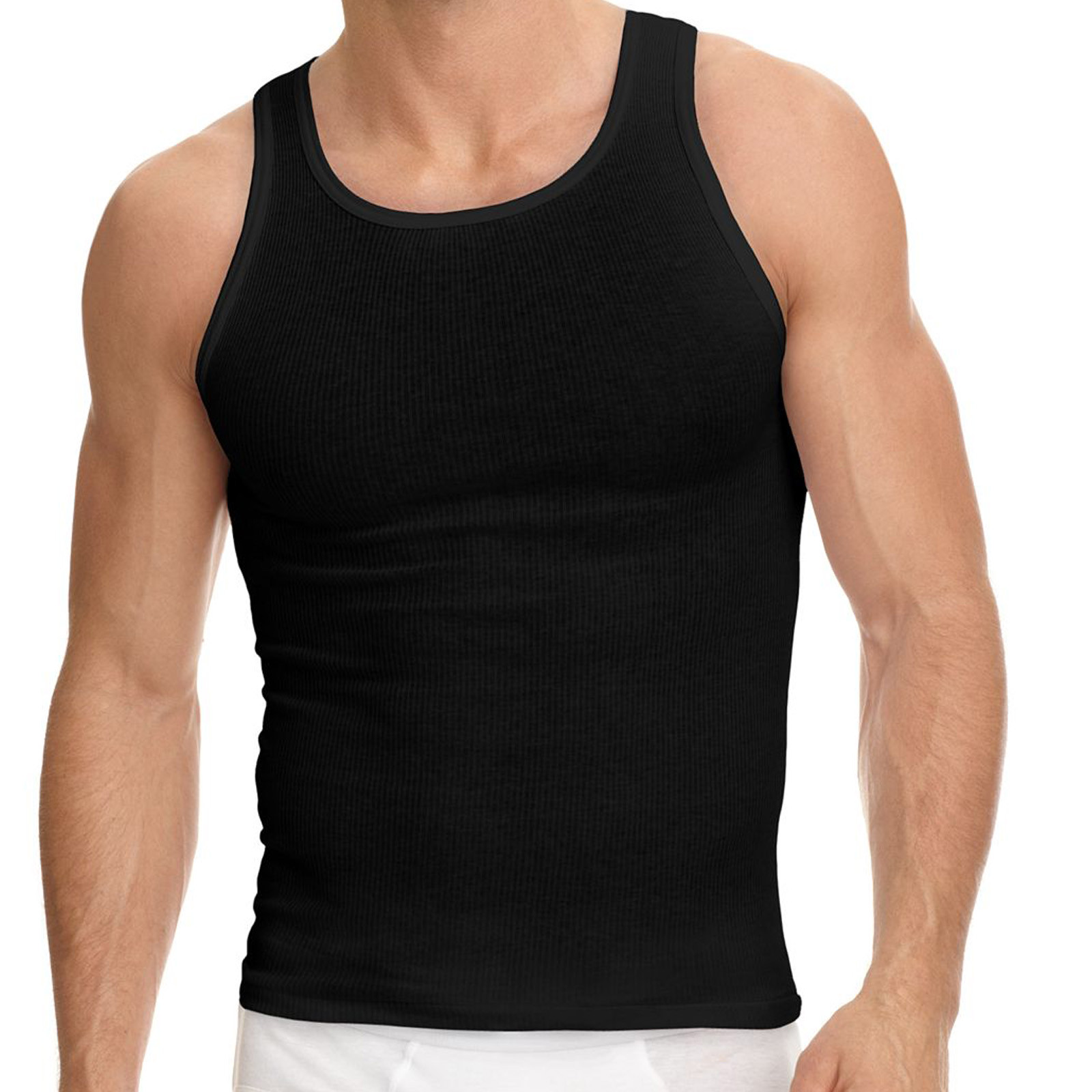 3-6 Packs Mens 100% Cotton Tank Top Wife Beater A-Shirt Undershirt Ribbed Black
