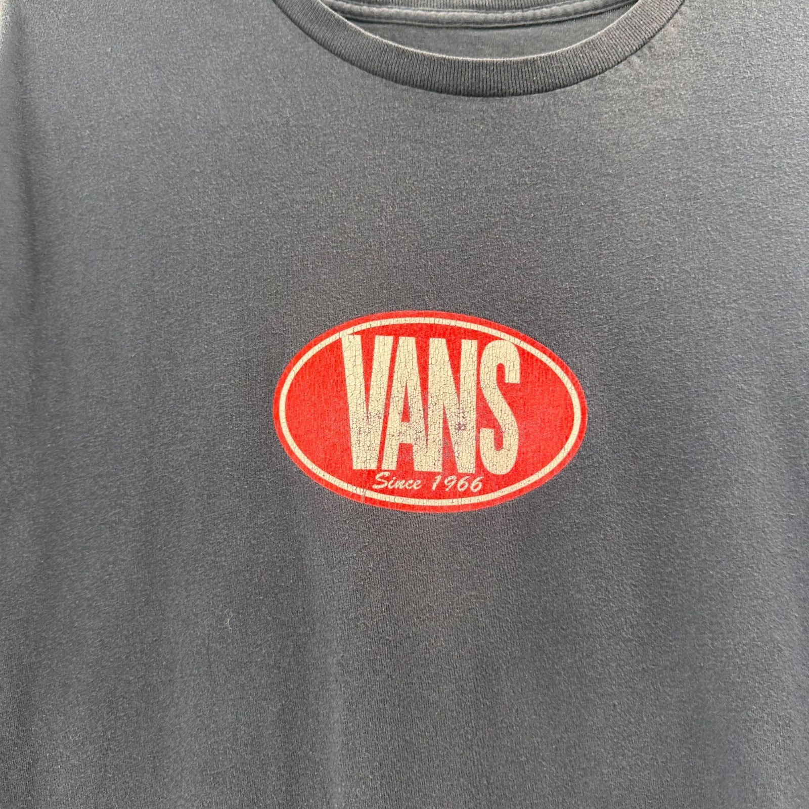 Vans Slim Fit Navy Blue T-Shirt Red Logo Graphic Medium Cotton Mens Casual Tee