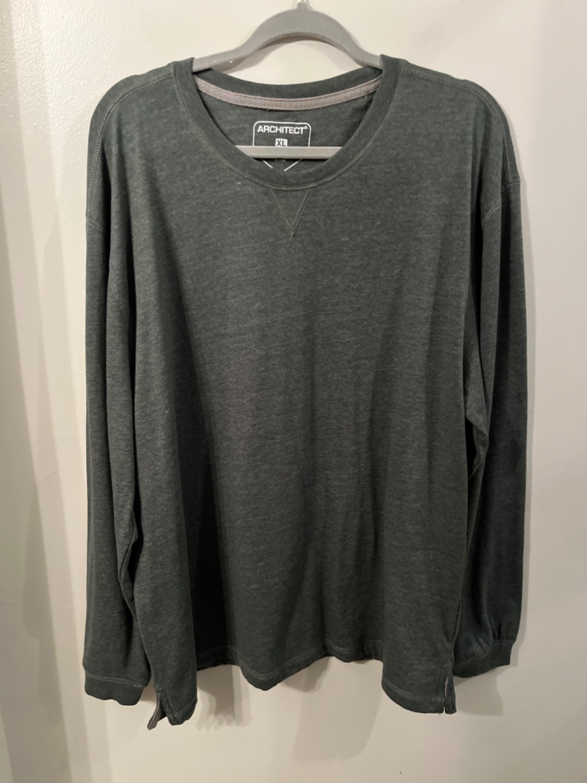 Men’s Ultra Soft Crew Long Sleeve Shirt XL Green Heather Cotton/Poly Architect